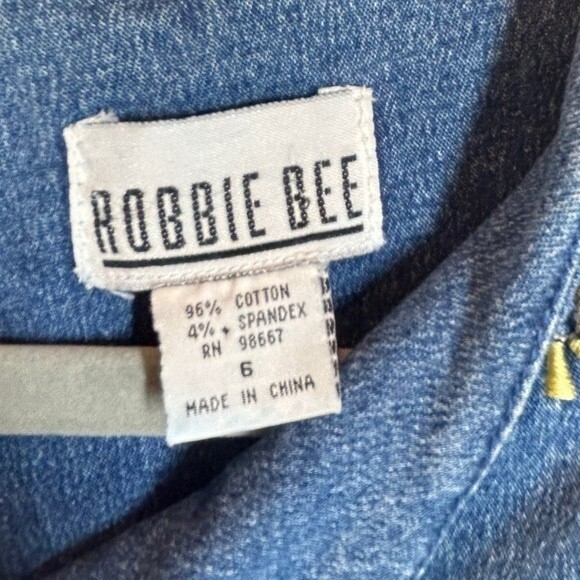 1990s Vintage Denim Shift Dress Daisy Embroidered Stretch Women's 6 Cottagecore - Picture 4 of 6